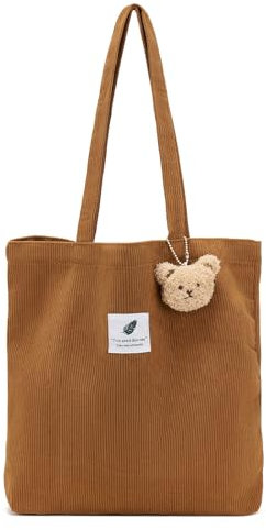 QIUTIMIY cord Tasche Damen Groß Tote Bag shopper schultertasche uni tasche beutel Handtasche Alltagstasche Beuteltasche Stofftasche für Arbeit Einkaufen Schule,braun