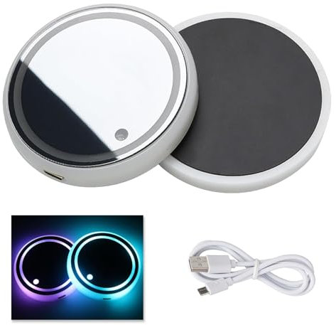 LED Car Coasters, 2pcs LED Cup Holder Lightss with 7 Color Luminescent Car Cup Coaster, USB Charging, Vibration-Sensing, for Drink Coaster Accessories Interior Decoration Atmosphere Light