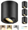 GeyouLux 4×LED Aufbauspot Dimmbar, Ø80x84mm Deckenspots Schwarz, Aufputz 230V inkl. 5W 580LM LED Modul, 3000K/4000K/6500K Aufbaustrahler, 30° schwenkbar Aufbauleuchte, Aluminium LED Aufbauleuchte Rund