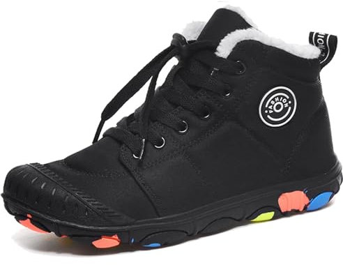 Chaussures Pieds Nus Imperméables pour Enfants - D'Hiver et de Randonnée - Légères et Antidérapantes en Caoutchouc, Noir, 33 EU