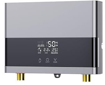 Chauffe Eau électrique Instantané, Chauffe Eau électriques avec Affichage Numérique et Télécommande, Chauffe Eau Instantané LED 6000W, 220VChauffe Eau Pour Douche Salle De Bain Cuisine (Argent)