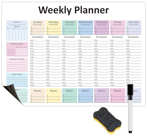Wochenplaner, trocken abwischbar, magnetisch, Whiteboard, Tages-, Wochenplaner und Stundenplaner-Checkliste, wöchentliche To-Do-Liste, organisieren Sie Ihre tägliche Arbeit effizient