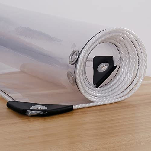 Clear PVC Waterproof Tarpaulin Curtain with Eyelets 0.3mm Thick Plastic Tarp for Camping Roof Patio Gazebo Pergola Transparent Raincloth 2m x 4m