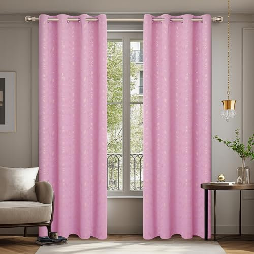 Deconovo Verdunkelungsvorhänge mit Ösen Blickdichte Wohnzimmer GardinenDicke Thermovorhang Kälteschutz Thermogardine mit Linienmuster, 240x140 cm(HöhexBreite), Rosa, 2er Set