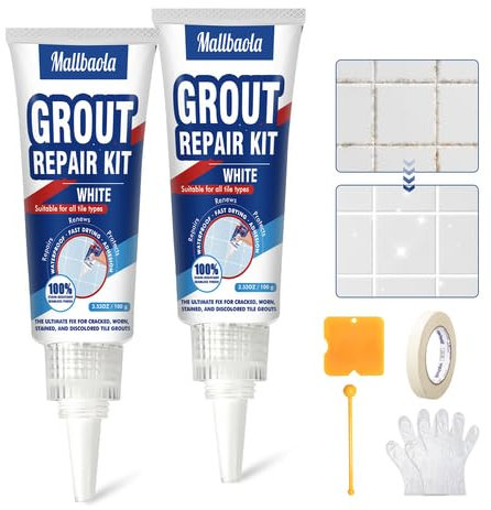Tile Grout Repair Kit, 2 Pack White Grout Filler, Fast Drying Tile Grout Paint Tube, Grout Sealer for Bathroom Shower Kitchen Floor Tile, Restore & Renew Tile Joints Line, Gaps(White)