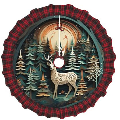 Base per albero di Natale con cervo di Natale, con motivo scozzese, per decorazioni e feste, 121 cm
