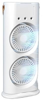 HoldOneLight Portable Air Conditioner Fan, 4 in 1 Personal Mini Cooling with Water Mist Spray, 3 Speeds Evaporative Air Cooler Small Aircon Humidifier Water Spray Mist Desk Fan (Double Head)