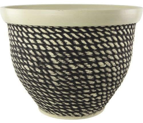 AKKIN Rope Effect Plastic Plant Pot Planter 40cm Black & Cream