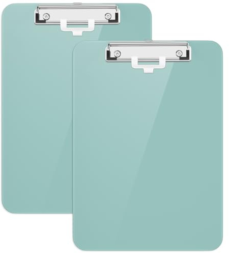 Hnogri Kunststoff-Klemmbrett 2er-Set, Standard A4 Letter Size Klemmbretter für Studenten, Büro und Frauen, Zwischenablage mit Stifthalter und Low Profile Clip, Größe 12,5 x 9 Zoll, (Grün)