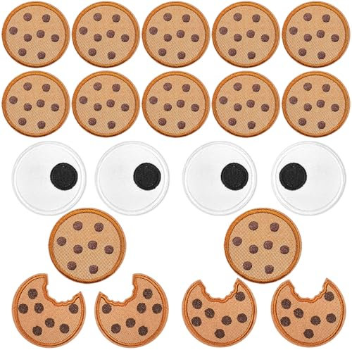 TZEKING 20 Stücke Keks Aufnäher,Cookie Patches,Bügelflicken Augen,DIY Karneval Aufnäher,Aufbügelbare Aufnäher,Keks Stickerei Kleidung Patch,für Dekorieren Oder Reparieren Von Kleidung