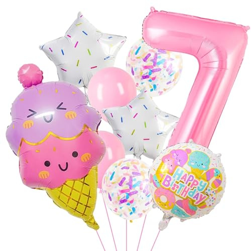 Eiscreme Folienballon Geburtstag Mädchen, 9 Stück Eiscreme Luftballons Pastellfarben Party Luftballons Mädchen Eiscreme Helium Ballons Geburtstag für Kinder Party Dekorationen (7)