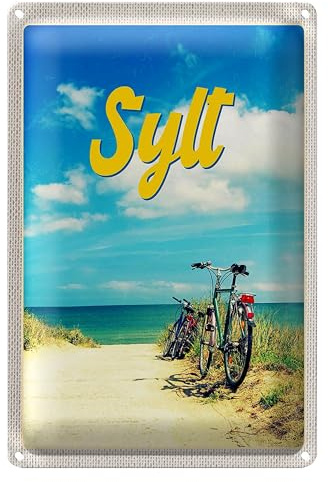 Nostalgisches Blechschild | Sylt | Strandmotiv mit Fahrrädern | 20 cm x 30 cm