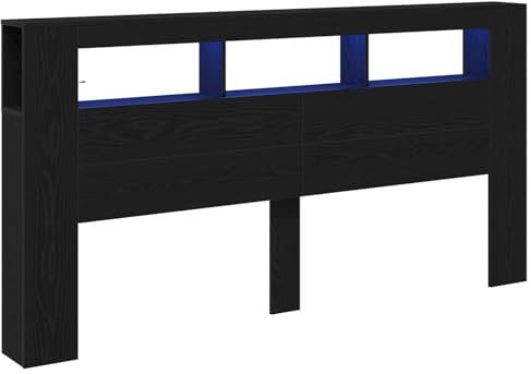 vidaXL modernes schwarzes Eichenkopfteil für Betten mit Regalen, langlebiger Holzwerkstoff, schickes Mattes Finish, perfekte Schlafzimmerdeko, stylisches modernes Zubehör-Design