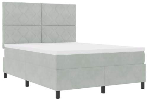 vidaXL Boxspringbett mit Matratze Hellgrau 140 x 190 cm Samt, Elegantes Kopfteil, moderner Boxspringbett, rechteckige Matratze und Rahmen, die perfekte Schlaflösung für Dein Zimmer