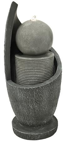 Kaskadierende Outdoor-Wasseranlage – Elektrischer Gartenbrunnen in Grau – warmweiße LED-Leuchten – Netzbetriebene Pumpe – Deko für Garten & Zuhause – Zen Cascade – Reinigungsbürste