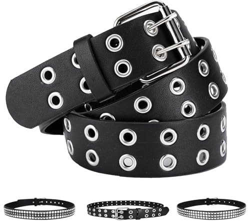 AUNGCSHE Punk Nietengürtel Damen und Herren, HerrenHip Hop Gürtel Damen, 110CM und 120CM Studded Belt für Jeans, Hosen, Gothic Rockwear, Punk Accessoires(Doppelte Auspufflöcher, 120)