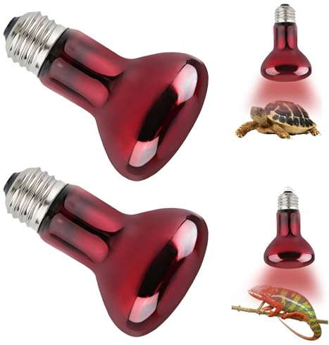 UQTUKO Reptile Ampoules Chauffantes, 2 Pièces Lampe Chauffante Infrarouge Dimmable E27 50W Rouge ampoule chauffante Pour Reptiles & Amphibiens, Dragon Barbu, Lézard, Tortue