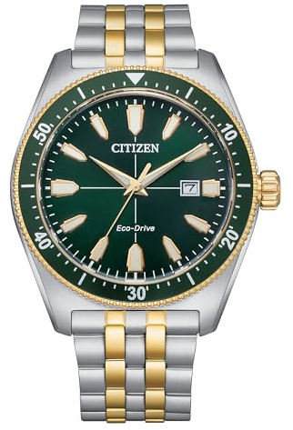 Citizen Herren-Sportgrün, 45 mm, AW1594-89X | Eco-Drive Solarbetriebenes Mineralglas, 100 m wasserdicht, zweifarbiges Edelstahl-Armband