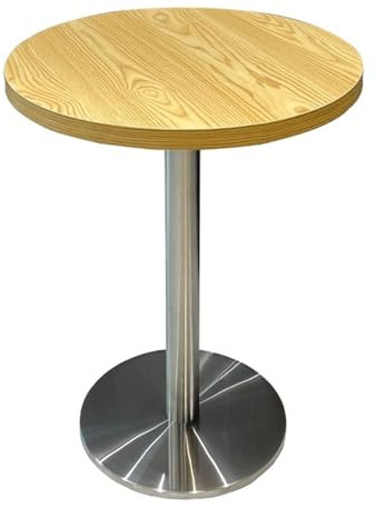Preferspace Runder Bartisch aus Edelstahl, Stehtischhöhe, Bistrotisch mit MDF-Platte in Holzoptik for drinnen und draußen, geeignet for die Küche im Haus und im Außenbereich