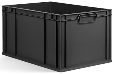 aidB Eurobox NextGen 2.0 Cycle - 600x400x320mm – 65L Aufbewahrungsbox aus recyceltem Material - Stapelbare Lagerbox in Anthrazit – geschlossene Griffe - Industriequalität - Optional mit ColorClips