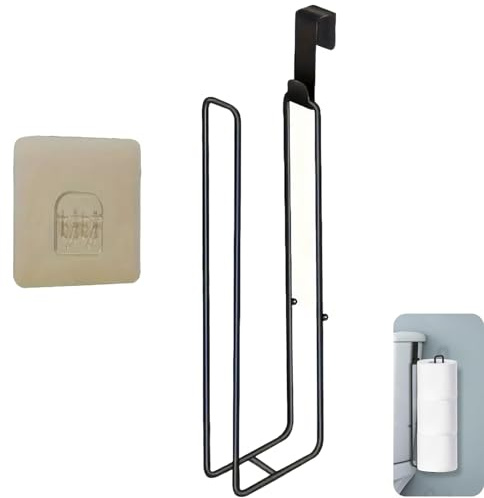 Icetop Toilet Roll Holder, 1 PCS 3 Roll Self Adhesive Storage | Over The Tank Black Toilet Paper Holder, Rustproof Stainless Steel for Bathroom, No Drilling Wall Mount Hook