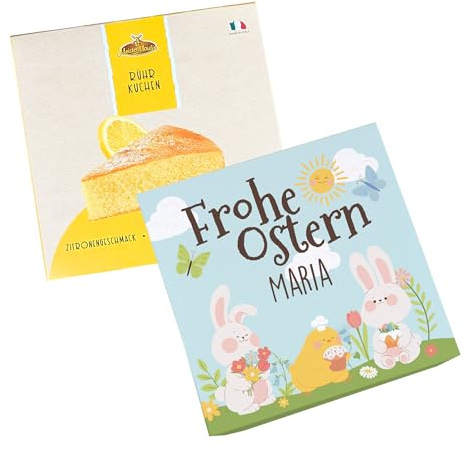 Herz & Heim® Kuchen zu Ostern in Geschenkbox personalisiert mit Name – 400g Rührkuchen als Ostergeschenk – 3 Sorten – Oster Kuchen als Geschenkidee (Zitrone)