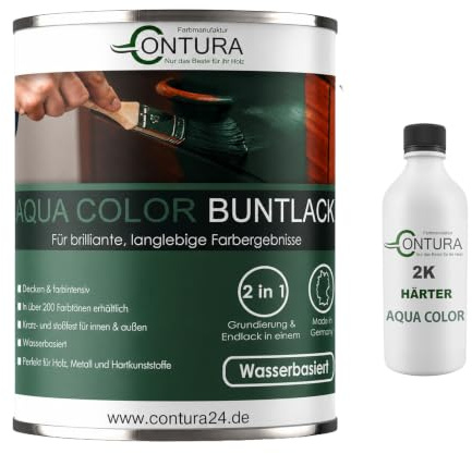 Contura 2K Buntlack Seidenmatt Lackfarbe Lack Außen Innen Holz Metall 2 Komponenten Farbe Set mit Härter Holzlack Möbellack (RAL 3000 - Feuerrot, 750ml.)