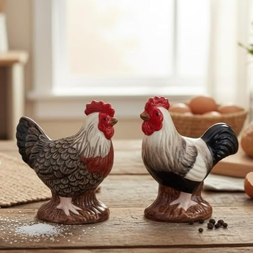 Novelty Animal Shaped Ceramic Salt & Pepper Shaker Set, Quirky Tableware or Home Decoration, Great Animal Lover Gift (Chickens)