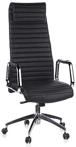 hjh OFFICE 600900 Chefsessel ASPERA 20 Nappaleder Schwarz/Chrom Bürostuhl mit hoher Rückenlehne