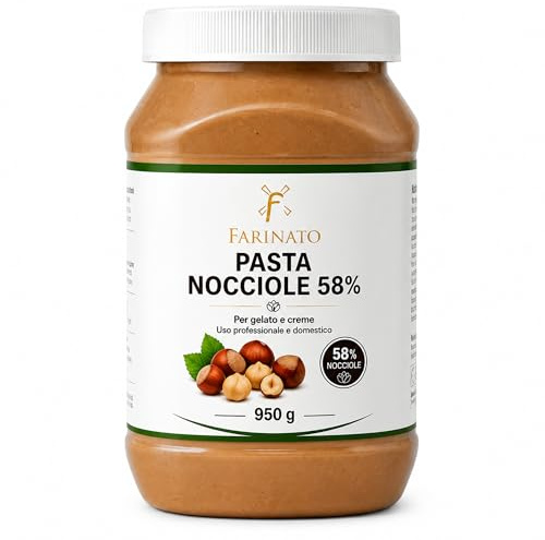 Farinato Pasta Nocciola 58% per Gelato e Creme – Base Professionale per Gelateria e Pasticceria – 950g