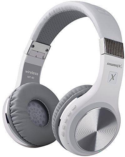 Riwbox Bluetooth Headphones, XBT-80 Wireless foldable Headset Over Ear Bluetooth headphones with Microphone and Volume Control for Cellphones iPad iPhone TV Laptop Computer (White&Silver)