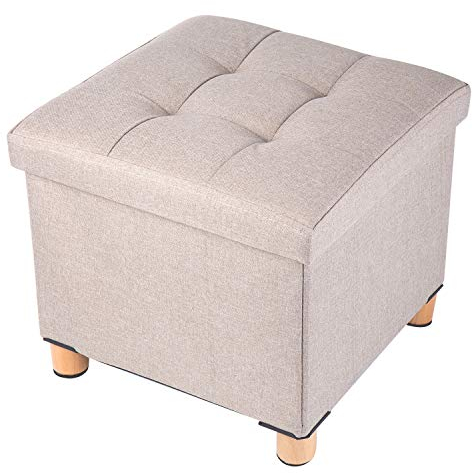 BRIAN & DANY Sitztruhe Sitzhocker Fußhocker mit Stauraum und Deckel mit Holzfüßen, 38 x 38 x 38 cm, Beige