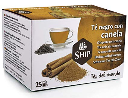 Ship - Té Negro con Canela - Caja de 25 Unidades - Propiedades Antioxidantes - Ayuda a Activar la Mente - Aporta Vitaminas y Minerales - Sabor Dulce - Sin Cafeína
