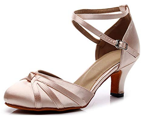 MINITOO Chaussures pour Danser Femme Satin Formal Fete Soiree Escarpins L117A Nude 6cm Talon EU 37