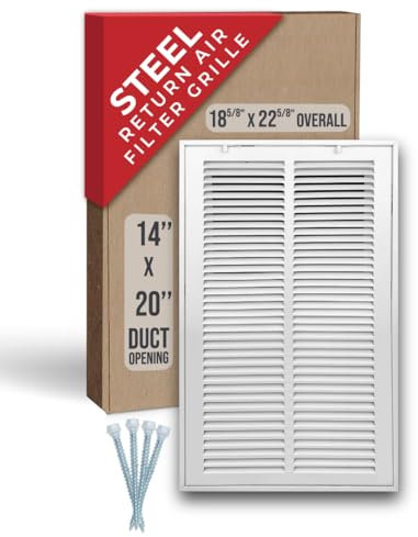 Handua 35,6 x 50,8 cm (l x H) [Taille de l'ouverture du conduit] Grille de filtre à air en acier [porte amovible] pour filtres de 2,5 cm | Grille de protection d'aération, blanc | Dimensions