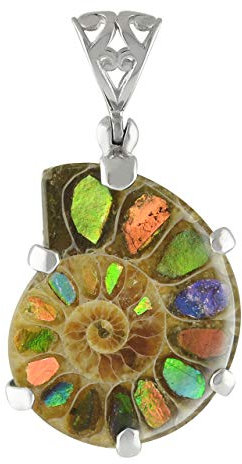 Starborn Ammonit mit natürlich opalisiertem Ammolit aus Kanada 925 Sterling Silber Anhänger