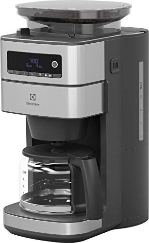 Electrolux Kaffebryggare med Bönkvarn Modell E6CM1-5ST, Kaffemaskin med Timer, Aromafunktion, Automatisk avstängning, 915W, Brygger två till tio koppar kaffe, Rostfritt stål