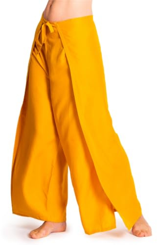 PANASIAM Wickelhose Damen - Weite Palazzohose - Boho Stil - 100% Viskose | luftige leichte Sommerhose, Hosenrock, einfarbig, gerader Schnitt, Strandhose, variabler Bund, 2 Längen, Sunshine Pants