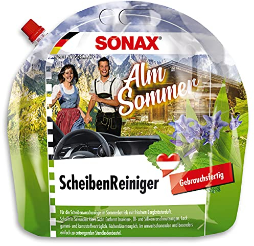 SONAX ScheibenReiniger gebrauchsfertig AlmSommer (3 Liter) mit einzigartigem Bergkräuterduft, für die Scheibenwaschanlage im Sommer | Art-Nr. 03224410