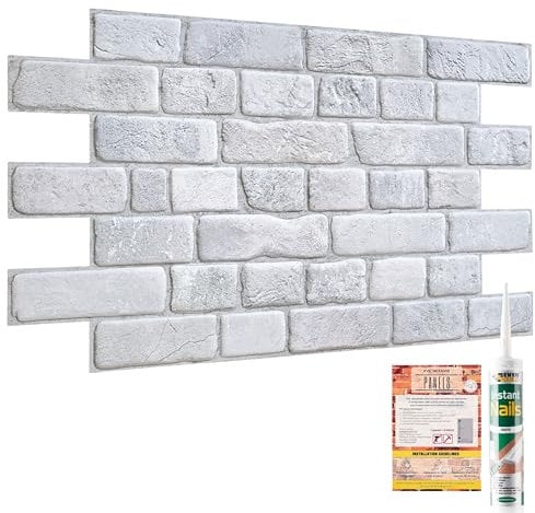 NOVECRAFTO Faux Brick Decorative 3D Wall Panels - 37.79 x 18.89 in (96x48cm) -20 Sheets Covering 99.2 sqft (9.22 sqm) - Kitchen Office Living Room Cladding Panels - Grey Faux Brick Effect Pattern