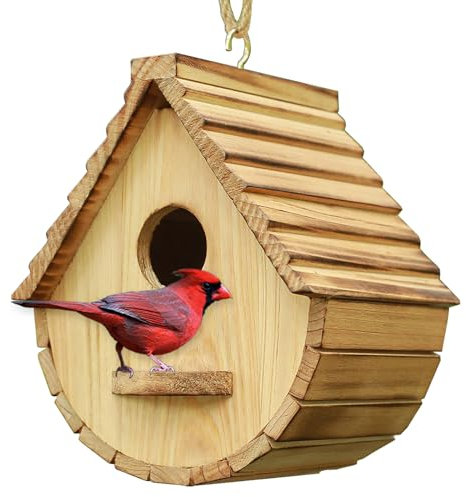 STARSWR - Casita de Exterior para pájaros, casita Colgante de Madera Natural para jardín, Adecuada para pájaros Azules, pinzones y cardenales