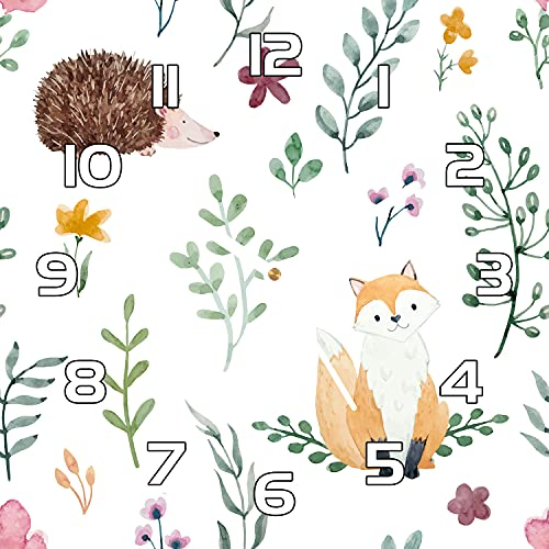 Coloray Glasuhr 30x30 cm Wandkunst Echtglas - Schwarze hände - Küche Wohnzimmer Gehärtetem Glas Wanduhr - Tiere Fox Igel-Pflanze Fairy Tale Room