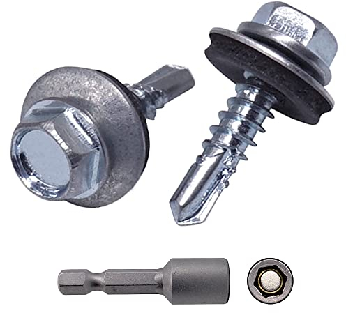 Paquete de 300 tornillos autoperforantes DIN 7504-K de acero galvanizado, 4,8 x 20 mm, con arandelas EPDM, cabeza de arandela hexagonal, tornillo de chapa metálica, autorroscante (300, 4,8 x 20 mm)