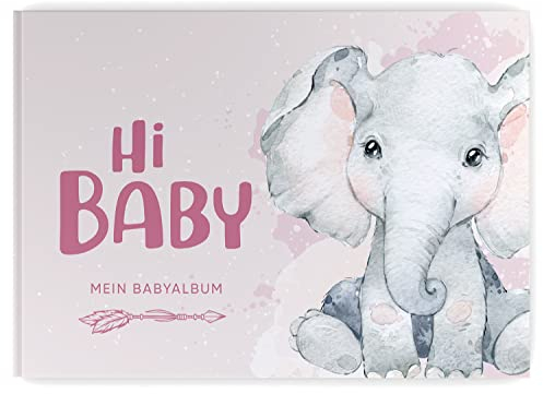 Babyalbum - Mein erstes Jahr, Junge Mädchen, Album zur Geburt, Baby-Tagebuch, schönsten Momente und Erinnerungen zum Auszufüllen auf 104 Seiten (ohne Personalisierung, Elefant, rosa)
