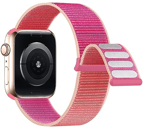 Lobnhot Cinturino Nylon Compatibile con Apple Watch 40mm 38mm 41mm, Sport Regolabile per iWatch Serie 10 9 8 7 SE 6 5 4 3 2 1, Melograno