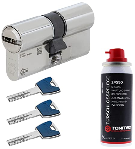ToniTec Set aus ABUS Schließzylinder EC880 inkl. 3 Schlüssel modular verschiedenschließend Doppelzylinder 40/40|Türzylinder Sicherheitsschloss mit Sicherungskarte und ToniTec Pflegespray