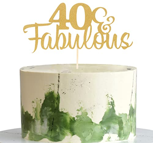 AmarYYa Fabulous & 40 Cake Topper – Gold Glitter Fabulous 40 Birthday Party Cake Toppers, 40th Anniversary Party Decoration, Cheers to Fourty Years, 1 Pcs Gold Glitter 40th Birthday Decoration
