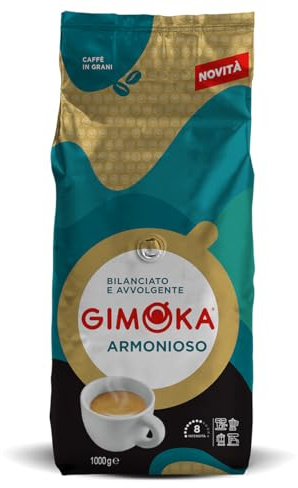 Gimoka, Miscela Armonioso, Intensità 8/13, Confezione da 1 Kg, Caffè in grani, Bilanciato e Avvolgente, Note di Cioccolato e Caramello