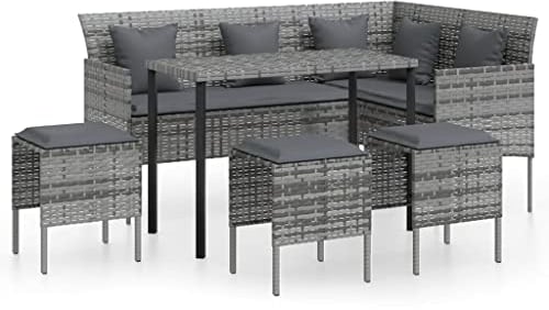 Bussandri Exclusive - 5-teiliges Lounge-Set mit Kissen L-förmig Poly rattan grau