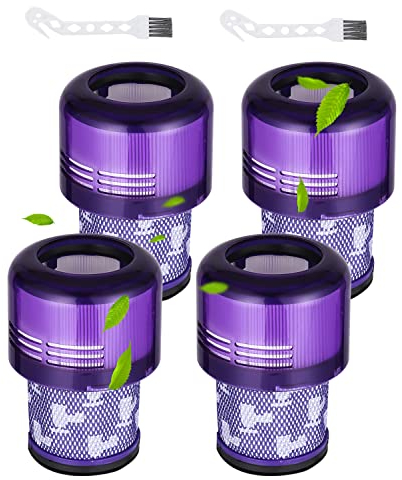 FAOKZE 4 Stück V11 Filter für Dyson, HEPA Filter für dyson V12, Waschbar Ersatzfilter für Dyson V12 Slim Absolute Extra/Total Clean/Fluffy mit 1 Bürste, Ersetzen Sie # 971517-01